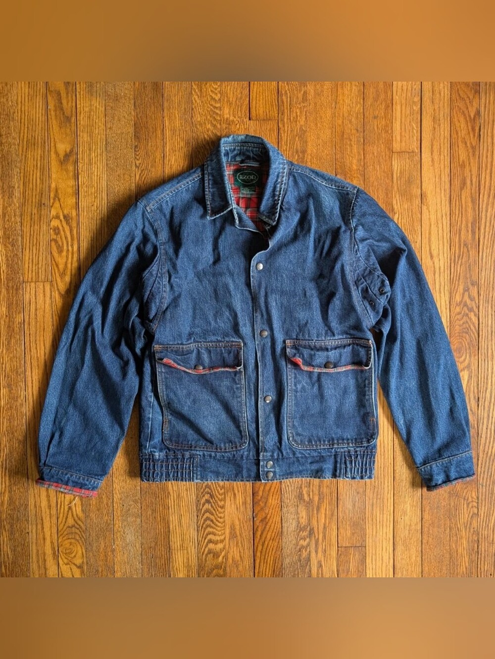 Vintage 90's Izod Denim Flannel Lined Bomber Jacket